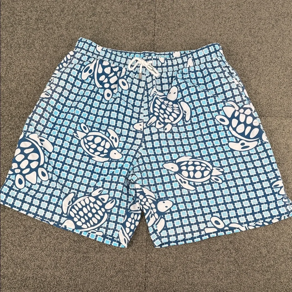 Peter Millar Swim Trunks Mens Medium Shorts Bottoms Blue Turtle Drawstring - Picture 1 of 10